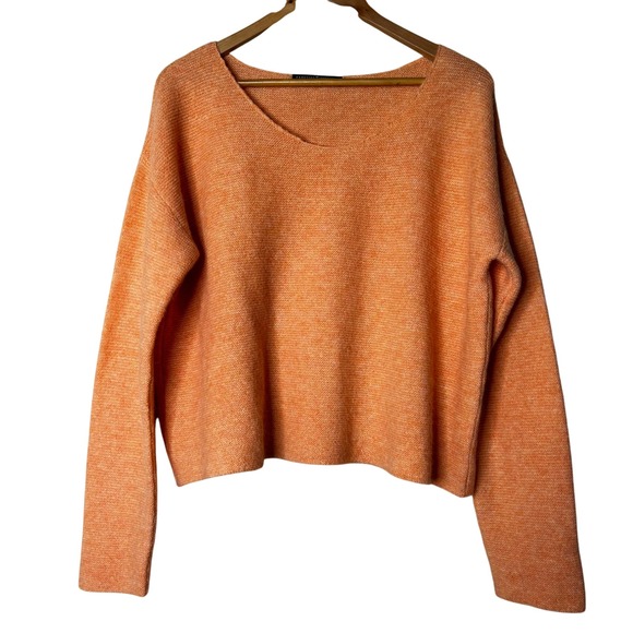 Peruvian Connection 100% Baby Alpaca Knit Sweater Size L Peach Orange V-Neck - Picture 1 of 8